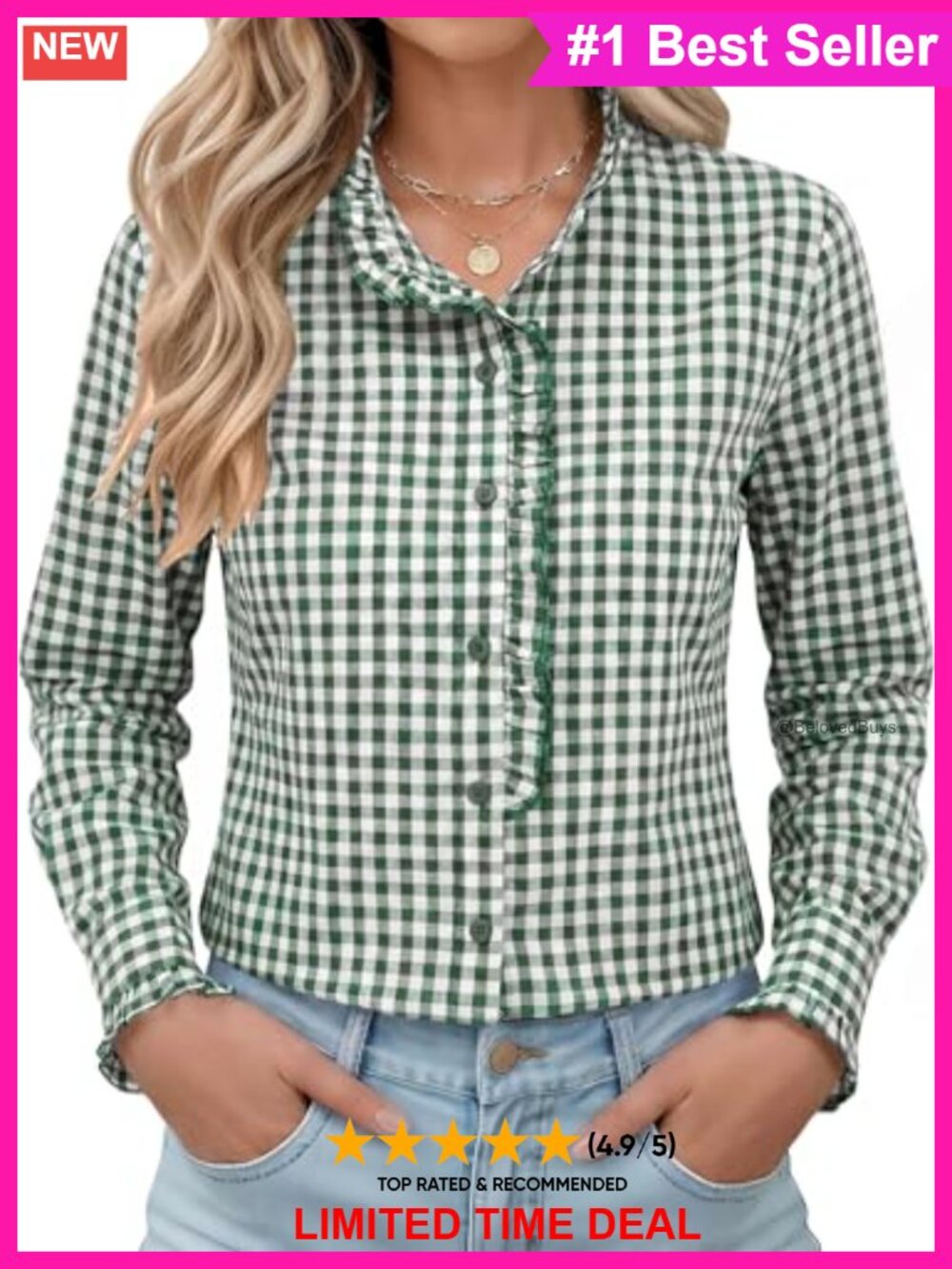 Long Sleeve Ruffle Button Down Blouse